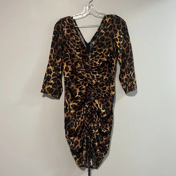 Zara leopard print ruched dress size small - Picture 2 of 5